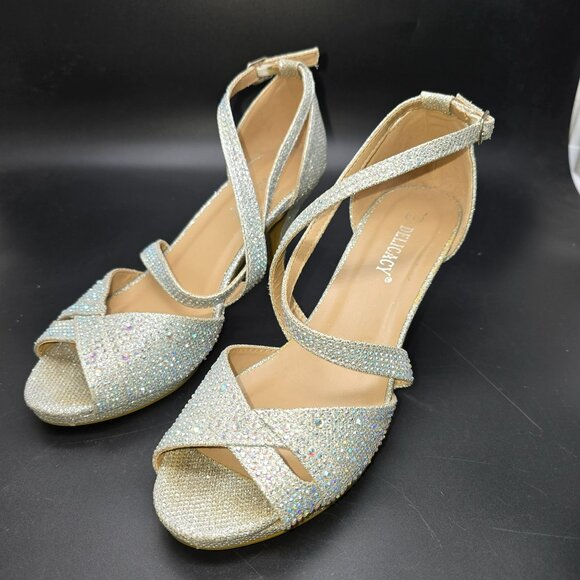 Womens Heels Silver Glitter Rhinestone Strappy Open Toe Delicacy Size 7 JJ4016 - Picture 5 of 9